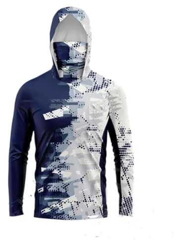 HEARTTOUCH Herren UV-Schutz Fishing Hoodie Kapuzenpullover UPF 50+ Langarm Angelhemd mit Maske Hoodie Schnell trocknend Rashguard Angelbekleidung