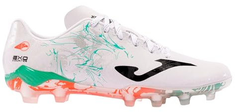 Joma - Chaussures de football pour terrain ferme, cuir synthétique léger, design flexible et confortable, améliore la technique et la vitesse, Turquoise blanche, 44 EU