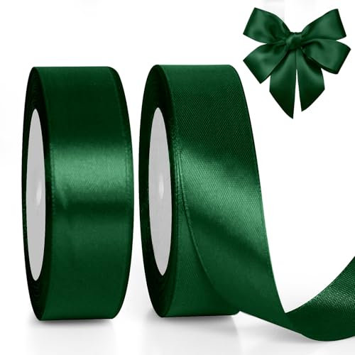 GXFCING Geschenkband Grün 25mm Breit, 46 Meters Satinband Schleifenband Grün Ribbon für Geschenkverpackung, Bastelarbeiten, Weihnachten, Geburtstag, Taufe, Hochzeit