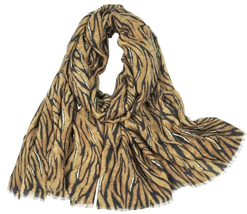 KRUIHAN Zebra Animal Print Schals & Tücher für Damen Stola Damen Festlich Leichtes Herbst Winter Halstuch Schultertuch Kopftuch Geschenke für Frauen,Stil C-Khaki Scha