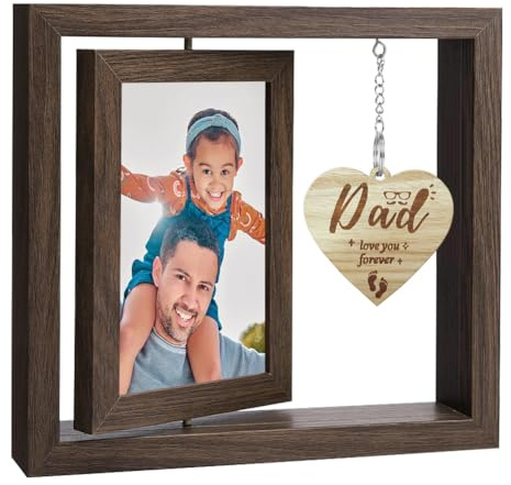 Cornice portafoto a doppia faccia, regalo per il miglior papà, rotante verticale, stile moderno, porta foto galleggiante, cuore di pesca, ideale come ricordo ricordo per la casa, perfetta per la festa