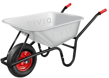 DIVID® Schubkarre 250Kg | 100Liter | Luftreifen mit Stahlfelgen | Schiebkarre | Bauschubkarre | Gartenschubkarre | Transportkarre mit robustem Stahlrahmen (Silber)