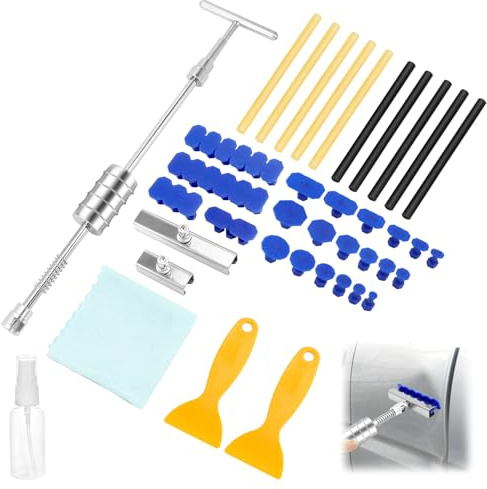 QWORK® Auto Dellen Reparaturset - T Bar Puller mit 22 Laschen und 10 Klebesticks - Lacklose Dent Removal Kit Effizient für Hagelschaden und mehr