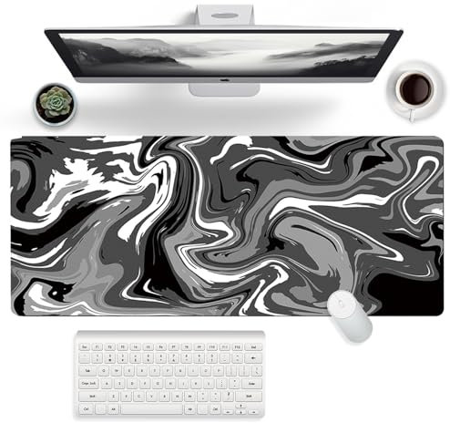 FYting Tapis de Souris Gamer,Tapis de Souris 900x400,Desk Mat,Base Antidérapante en Caoutchouc Naturel, Imperméable et Antitache, Adapté pour PC, MacBook, Ordinateur Portable (Noir + Blanc)
