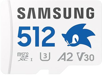 Samsung Sonic the Hedgehog(TM) microSD-Karte + SD-Adapter, Speicherkarte mit 512 GB, UHS-I U3, Full HD & 4K UHD, 180 MB/s Lesen, 130 MB/s Schreiben, Datenspeicher für Handheld-Konsolen, MB-MD512SA/LC1