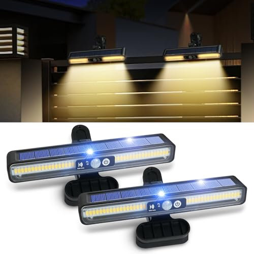 HOTUT 2 PCS Solar Lights Outdoor Motion Sensor, Clip on Solar Lights Outdoor, Led Security Lights IP65 Waterproof, Clip Solar Lamp, Super Bright Pir Flood Lights for Wall Garden Fence Yard Garage