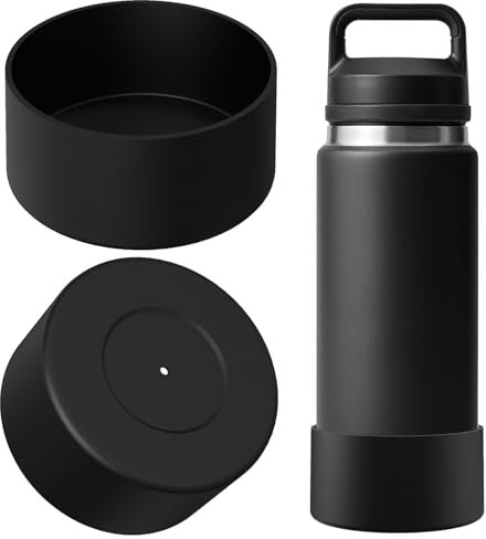 Linkidea Water Bottle Boot Compatible with YETI Rambler Bottle 26oz, Yonder 34oz, Silicone Anti-Slip Water Bottle Bottom Sleeve Cover Protector (Black / 2 Pack)