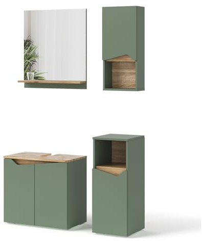 Vicco Badmöbel-Set Marelle, Badezimmerschrank-Set, Grün/Artisan, 4 Teile
