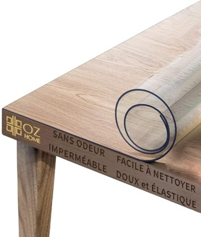 OZ HOME Nappe Transparente Épaisse en PVC 1,7mm - 90x220cm Protection Table Transparent Étanche/Antidérapante, Protege Table Transparent Résist. Aux Rayures/Chaleur, Nappe PVC Compatible Alimentaire