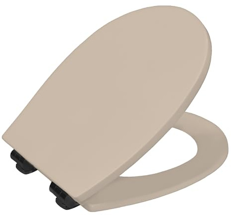 BEMIS Hudson Ultra-Fix Matt Toilet Seat - Sandstone. Wooden Toilet Seat with Water Based Paint for Easy Clean. Adjustable Matt Black Hinges, Universal & Easy Installation