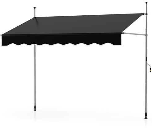 COSTWAY Klemmmarkise, Balkonmarkise ohne Bohren mit Handkurbel, Höhenverstellbar & UV-beständig, Markise Sonnenschutz für Terrasse, Balkon, Garten (250 cm,Schwarz)