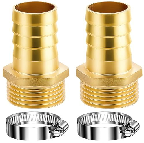 YOUNGSAY 2 Pcs Raccord de Tuyau Cannelé en Laiton, 1 Raccord Cannelé Male, Raccord Cannelé Laiton avec 2 Acier Inoxydable Tube Pince pour Tuyau/Tuyau D'eau/Tuyau de Gaz