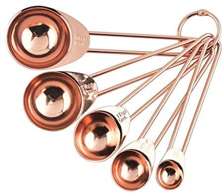 Stainless Steel Rose Gold Measuring Spoons Cups Set Engraved Marking Ruler Scale Stackable Tablespoon