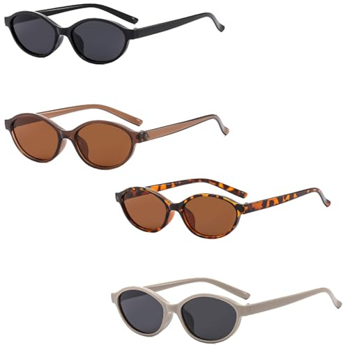 MisFun 4 Piezas Gafas de Sol Mujer, Oval Retro Pequeña Gafas de Sol, Clásicas Cat Eye Sunglasses Protección UV400, Estilo Vintage de Los 90, Sunglasses Women para Mujeres, Hombres, Niños, Fiestas