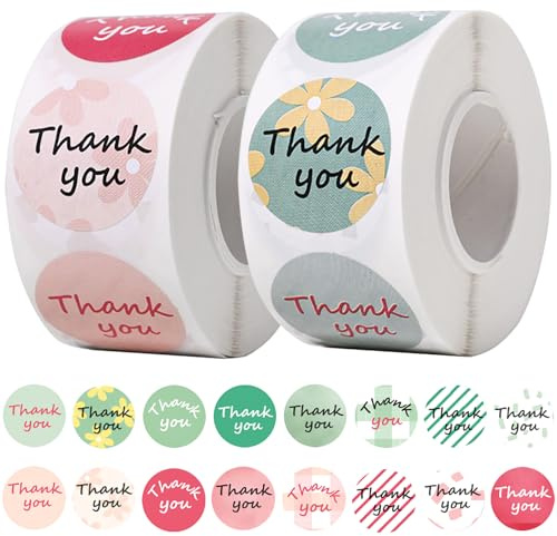 1000 Stück Danke Aufkleber 2.5cm Selbstklebende Dankeschön Sticker auf Rolle Rund Etiketten Thank You Sticker für Geschenktüten, Umschläge, Verpackung, Kommunion, Hochzeit & kleines Business