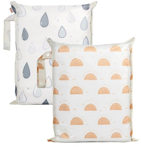 HECCEI Waterproof Wet Bag 2-Pack, Swim Bag for Baby Diaper Wet Swimwear | Reusable Travel Organiser Bag—Ideal for Beach, Gym, Pool and Wet Clothes