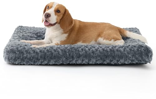 BEDSURE Hundebett Grosse Hunde waschbar - wirbelte plüschige Hundekissen Sanfte Unterstützung, bürstenplüsch hundematte mit Rutschfester Unterseite, Hundematratze für große Hunde, grau,89x58x7cm
