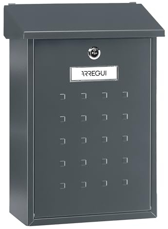 ARREGUI Premium E5605 Außenbriefkasten aus Stahl, Größe M (Din A4-Post und Zeitschriften), mittelgroßer Wandbriefkasten, einzelner Briefkasten, Regenabweiser, einfach zu installieren, Anthrazit