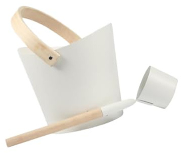 Aluminium-Fass Sauna-Eimer und Schöpflöffel-Set, 7 l, für Badezimmer, Spa, Whirlpool, Dampfbad-Zubehör, Weiß mit Griff