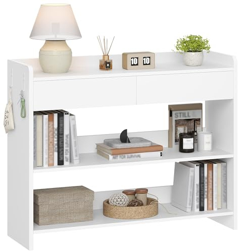 Hzuaneri Tavolo da Console con Ripiani e Cassetti, 100×30×80 cm Bianco