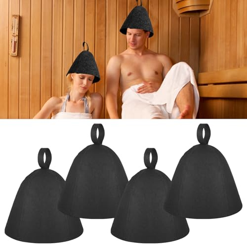 4 Stück Saunahut,Premium-Filz Sauna Hut,Unisex Saunamütze,Ausgefallene Filz-Kopfbedeckungen,Für Ein Einzigartiges Wellness-Erlebnis Für Saunaliebhaber (Schwarz)