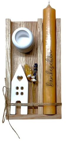 Fräulein Lotti Dankeschön* Box 1 Kerze * Geschenk von Herzen * Kerzenständer und Häuschen * Für Frauen * Freundinnen * Geburtstag* Mitbringsel * Trockenblumen
