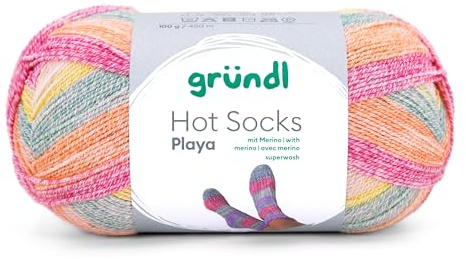Gründl Wolle Hot Socks Playa Sockenwolle 1 Knäuel 100 g | Weiche Sockenwolle für 1 Paar Socken- 45 % Baumwolle, 33 % Wolle, 12 Polyamid, 9 % Polyester - 100 g / 450 m