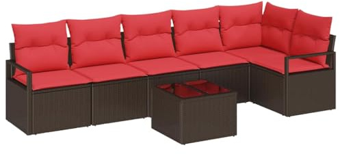 vidaXL Sofa Set 7 pcs Braun Poly-Rattan, Garten Lounge Set, rechteckig, modulare Sofa, leicht, UV-beständig, Outdoor Sitzgruppe für die Terrasse