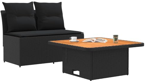 vidaXL 2 Stück Garten Mittel Sofa Mit Hochklapptisch Poly-Rattan, Moderner Outdoor-Sofa, praktischer Patio, vielseitige Sitzgelegenheit, wetterfester Poly-Rattan
