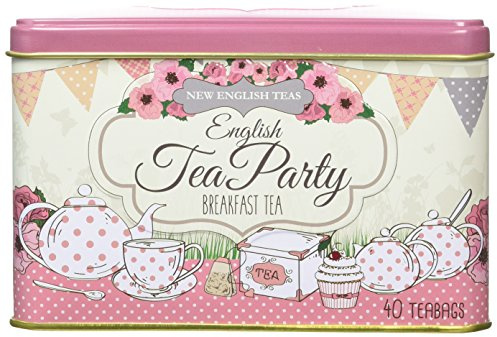 New English Teas English Breakfast Tea Party Tea Tin - 40 Teabags - Pink | Black Tea, Gifts for Tea Lovers