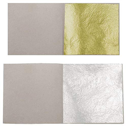 100 Blatt Echtes Blattgold 23,75 Karat 3,8 x 3,8 cm Echt Gold Speisen Essbar Lebensmittel Kosmetik Goldfolie + 100 Blatt Echt Blattsilber 5 x 5 cm Echt Silber Silberblatt Silberfolie