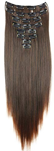 CAISHA XXL 60cm 8 Teile Set CLIP IN EXTENSIONS Haarverlängerung Haarteil Glatt Braun Mix CES20