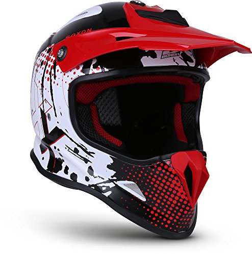 Soxon® SKC-33 „Fusion White Red“ · Kinder Cross-Helm · Motorrad-Helm MX Cross-Helm MTB BMX Cross-Bike Downhill Off-Road Sport · ECE 22.05 Schnellverschluss SlimShell Tasche XXS (49-50cm)