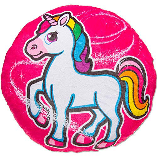 TE-Trend Magic Einhorn Regenbogen Unicorn Motiv Plüsch Kissen Zierkissen Kuschelkissen Kinder Mädchen rund 34cm Mehrfarbig pink Pferd