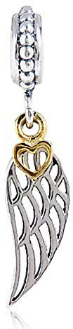 Engel-Charm, 925er Sterlingsilber, Flügel, Feder, Charm, Liebe, Herz, Charm, Charm, für Pandora-Charm-Armbänder, Sterling-Silber Silber Polyester, Kein Stein