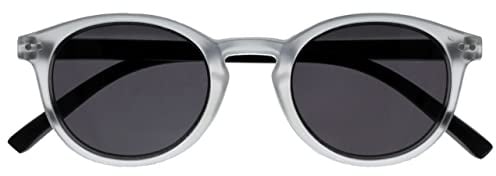 OPULIZE Zen Reading Sunglasses Small Lightweight Round Frame Spring Hinges Scratch Resistant Tinted Lens UV400 Protection Matt Ice Crystal Matt Black Arms Mens Womens UV400 S24-C +3.00