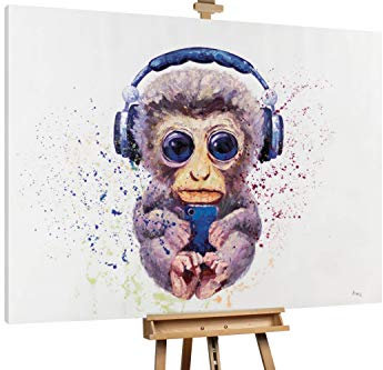 KunstLoft® XXL Gemälde 'Musik im Blut' 200x150cm | original handgemalte Bilder | AFFE Braun Blau | Leinwand-Bild Ölgemälde einteilig groß | Modernes Kunst Ölbild