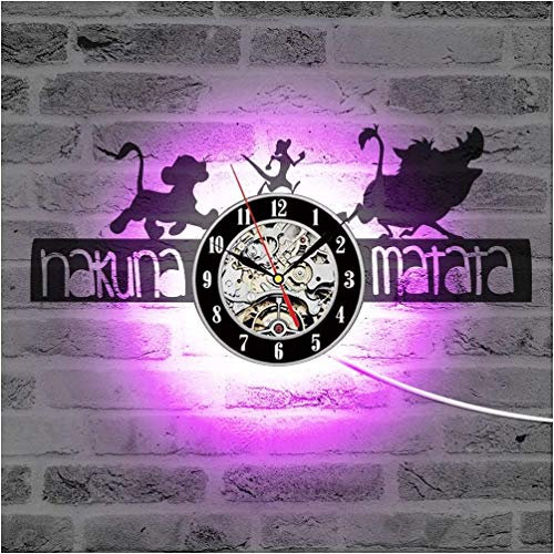 Smotly Vinyl Record Wanduhr, Lion King LED Wanduhr, handgemachte kreative Kunst-Dekoration-Nachtlicht, Hauptwand, with Light