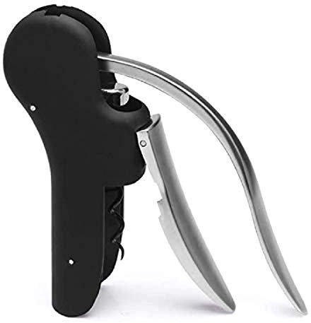 Kit di cavatappi per bottiglia di vino, con leva verticale e tagliapasta per vino, a spirale aggiuntiva e tappo per vino (nero)