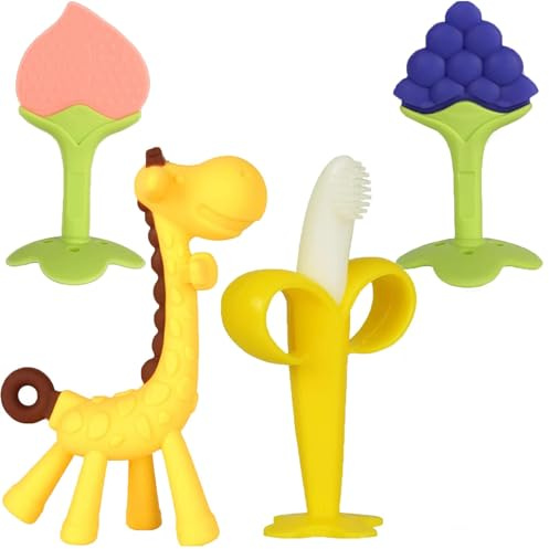 HAILI XMGQ Baby Teething Toys 3-6 Months, Baby Chew Teether Freezer BPA Free, Babies Teething Relief for Infants, Banana Toothbrush, Fruit Shape Giraffe Newborn Teether Gift for Baby Boy and Girl