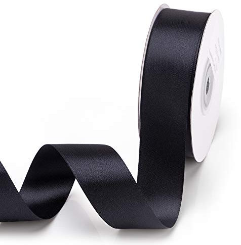 IHKFILAN Satinband, in Schwarz (25 mm x 22.86 m), matt glänzendes Geschenkband, edles Schleifenband zum Dekorieren & Basteln, zum Einpacken besonderer Geschenke, für Hochzeiten, Taufen, uvm