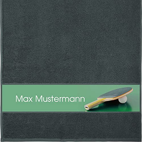 Manutextur Handtuch mit Namen - personalisiert - Motiv Tischtennis 2 - viele Farben & Motive - Dusch-Handtuch - anthrazit - Größe 50x100 cm - persönliches Geschenk mit Wunsch-Motiv und Wunsch-Name
