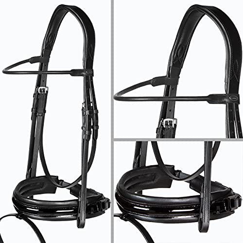 Heinick-Reitsport Trense anatomisch Motion Schwarz Lack breites RH mit Zaumhaken ~ Warmblut ~ (Loop)