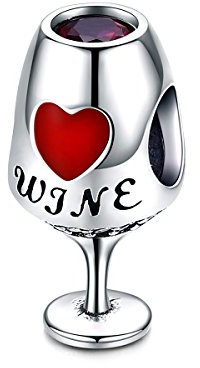 BAMOER U Rotweinglas-Charm, 925er Sterlingsilber, Weinglas-Anhänger, Charm für Damen, Armbänder, Halskette, Valentinstag, Muttertag, Schmuck