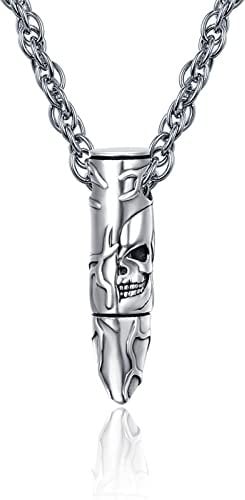 praymos Skull Bullet Pendant Necklace 925 Sterling Silver Gothic Jewelry Birthday Gift for Men Women Unisex 20+2 inch Adjustable Chain with Gift Box …