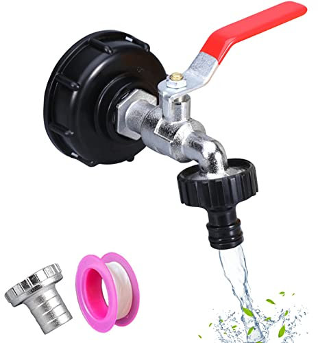 Robinet Cuve 1000L Avec Adaptateur Robinet Tuyau Arrosage, S60X6 IBC Raccord Robinet, Robinet de Jardin pour Recuperateur Eau de Pluie (Adaptateur en plastique 3/4)