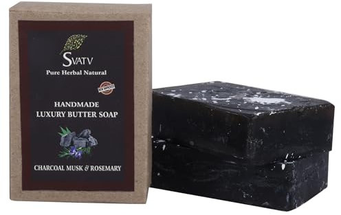 SVATV Soap Charcoal Musk & Rosemary - Best Exfoliating Bar, Traditional Ayurvedic Herbal Soap For All Skin Type - 125 Grams x 2 Bars