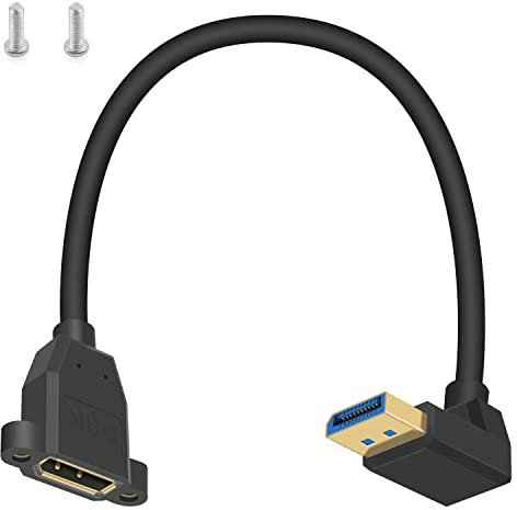 Maxhood 8K DisplayPort 1.4 Cable - 90 Degree Angled DP Male to Female Extension with Screw Panel Mount Support - 30cm