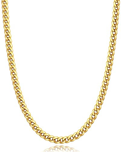 Momlovu Gold Chain for Men, Diamond Cut Miami Cuban Link Chain for Men,Chain Necklace for Men Boys Women,Hip-Hop & Cool Men’s Necklace, Durable 18K Gold Plated, 4mm Width, 20 Inch