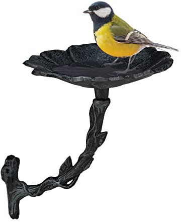 Relaxdays Vogeltränke aus Gusseisen, wetterfest, Wassertränke für Wildvögel, Futterschale, Wandmontage, schwarz-grün
